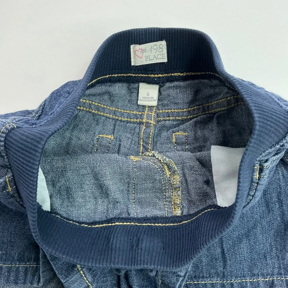 The Children's Place Blue Denim Shorts Kids Size 6 Heart Pockets Elastic Waist